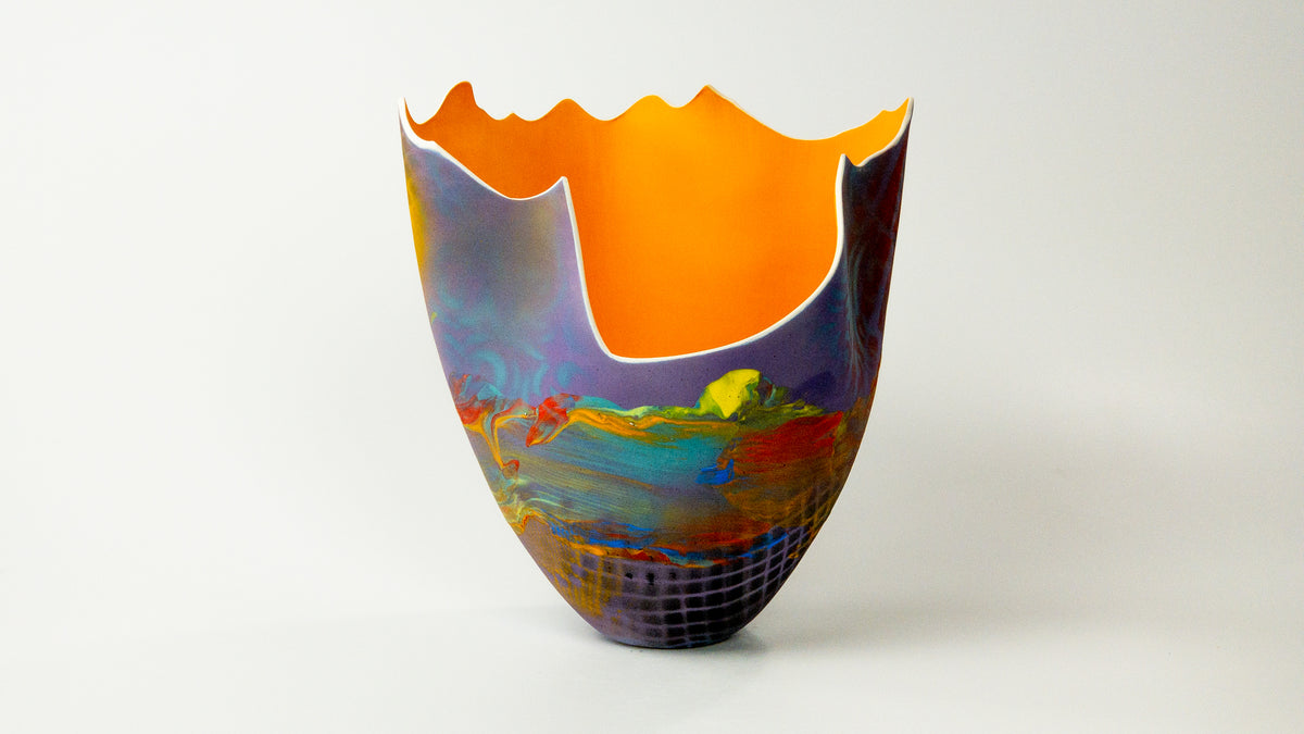 Borealis in Blue — JeanElton TallVase in Multi-Color/Orange, front view