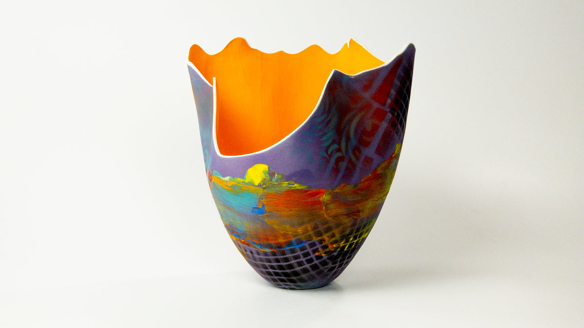 Borealis in Blue — JeanElton TallVase in Multi-Color/Orange, three-quarter view