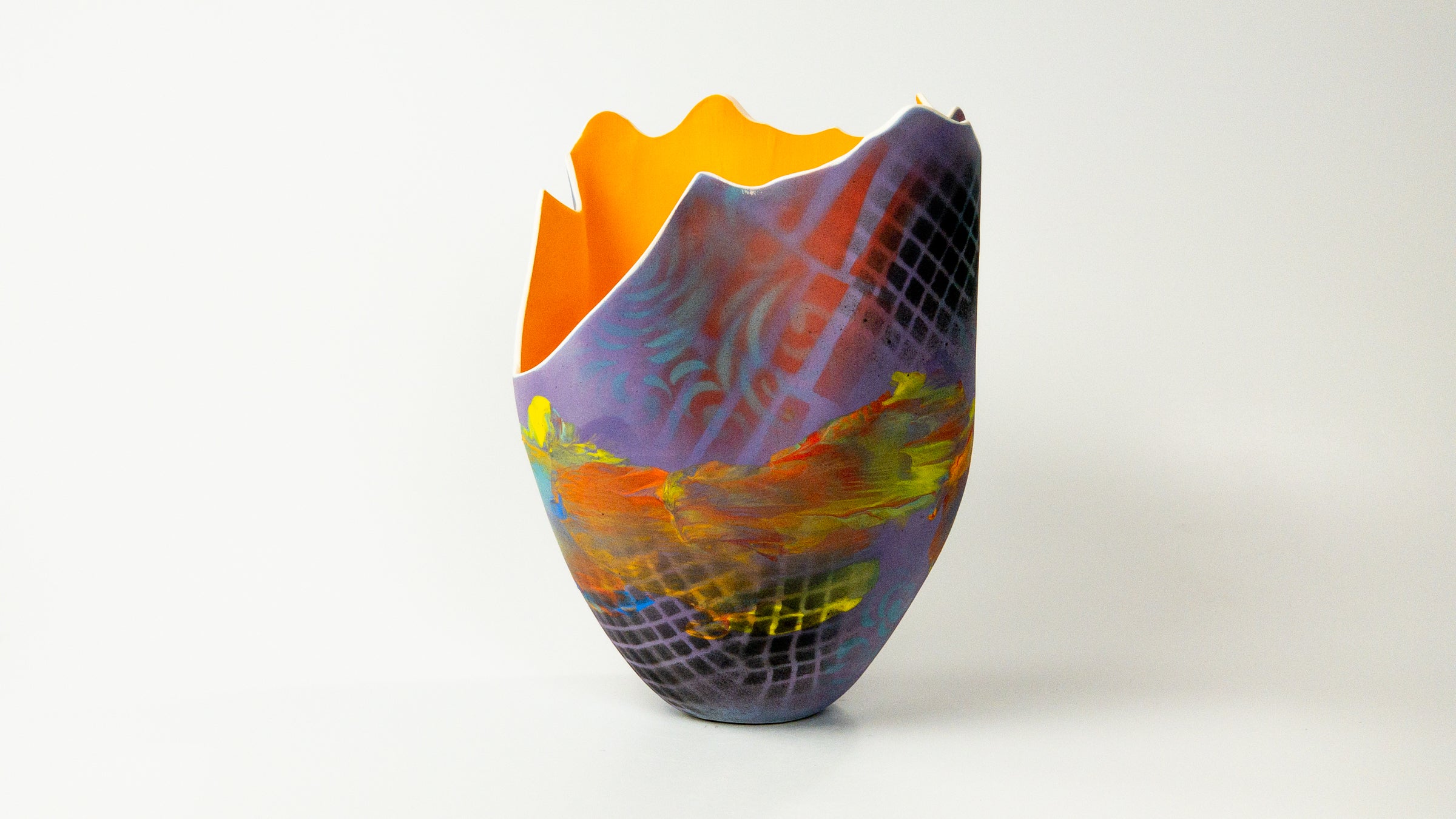 Borealis in Blue — JeanElton TallVase in Multi-Color/Orange, side view