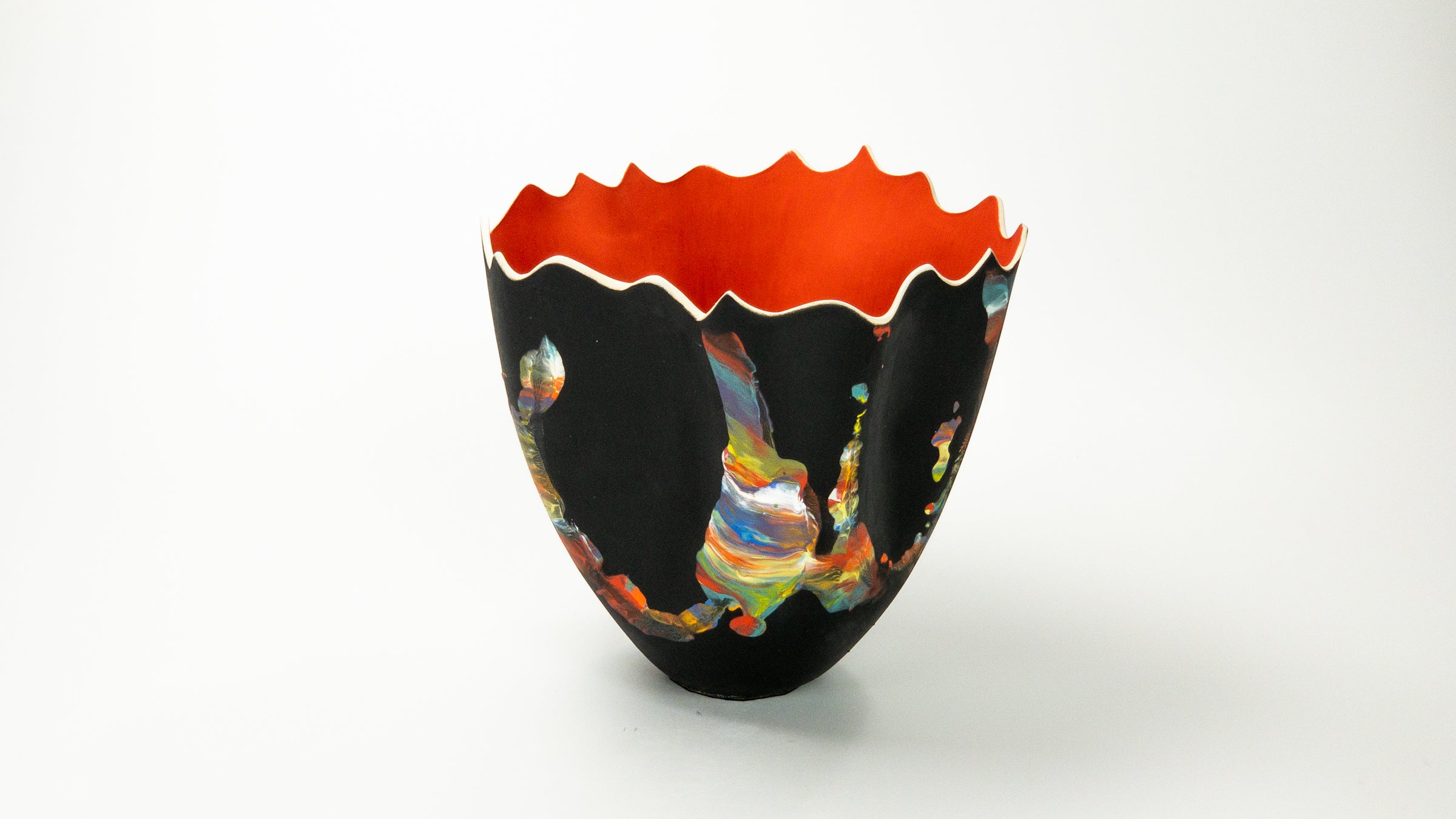 Flaming Vortex — JeanElton TallVase in Multi-Color/Red, side view