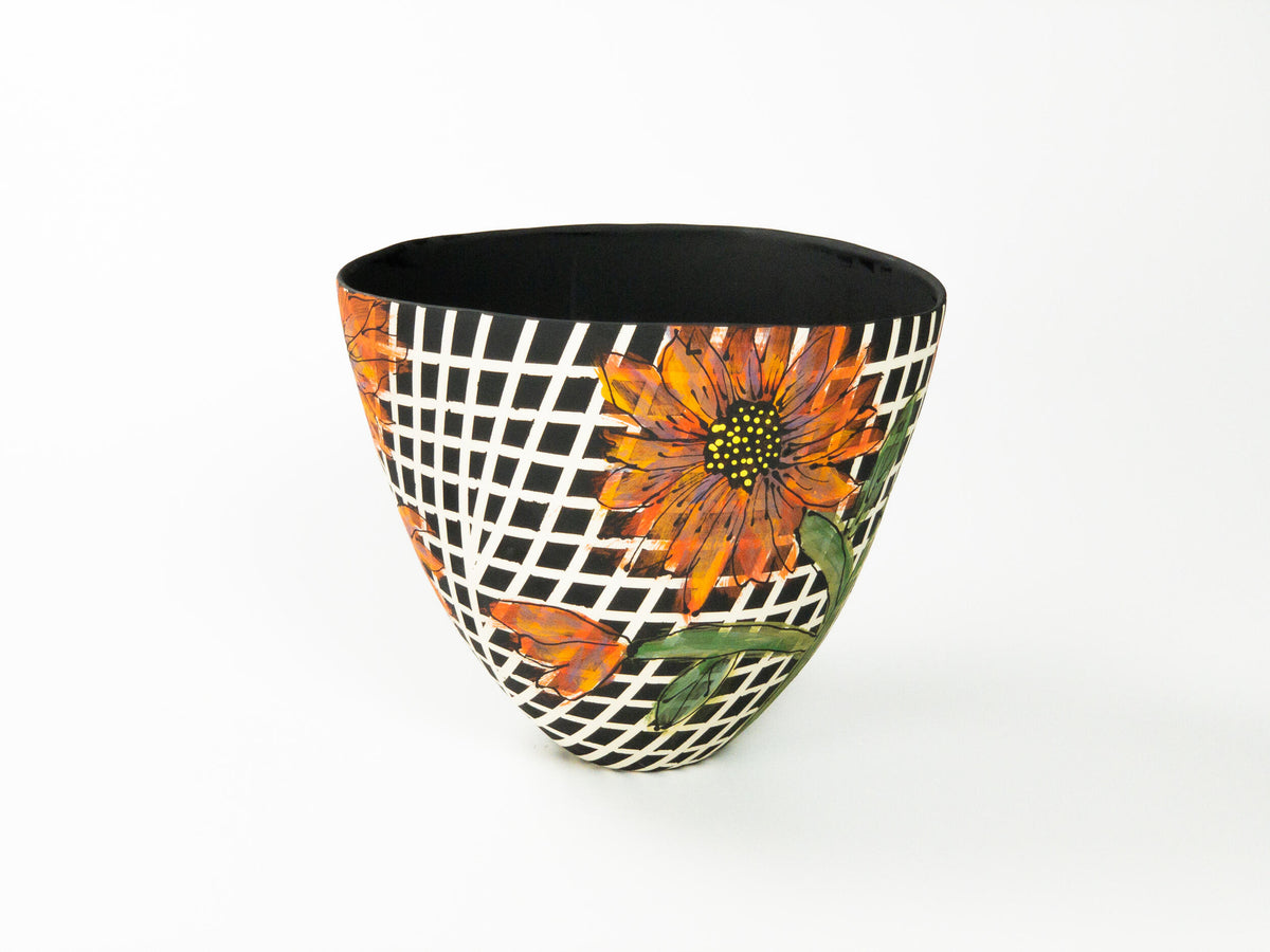 Through the Lattice — JeanElton TallVase in Black & Orange, side view