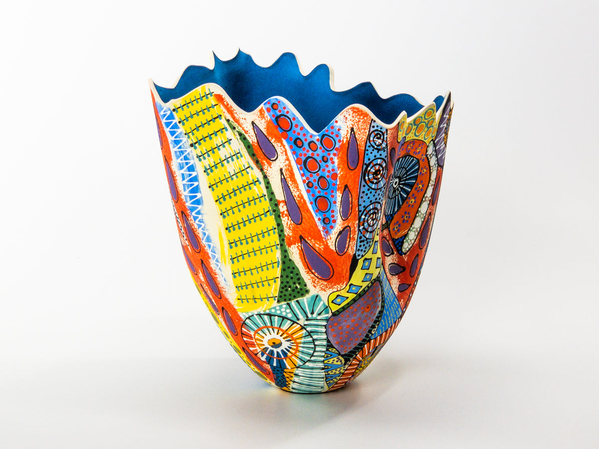 Fireworks II — JeanElton TallVase in Multi-Color/Blue, three-quarter view
