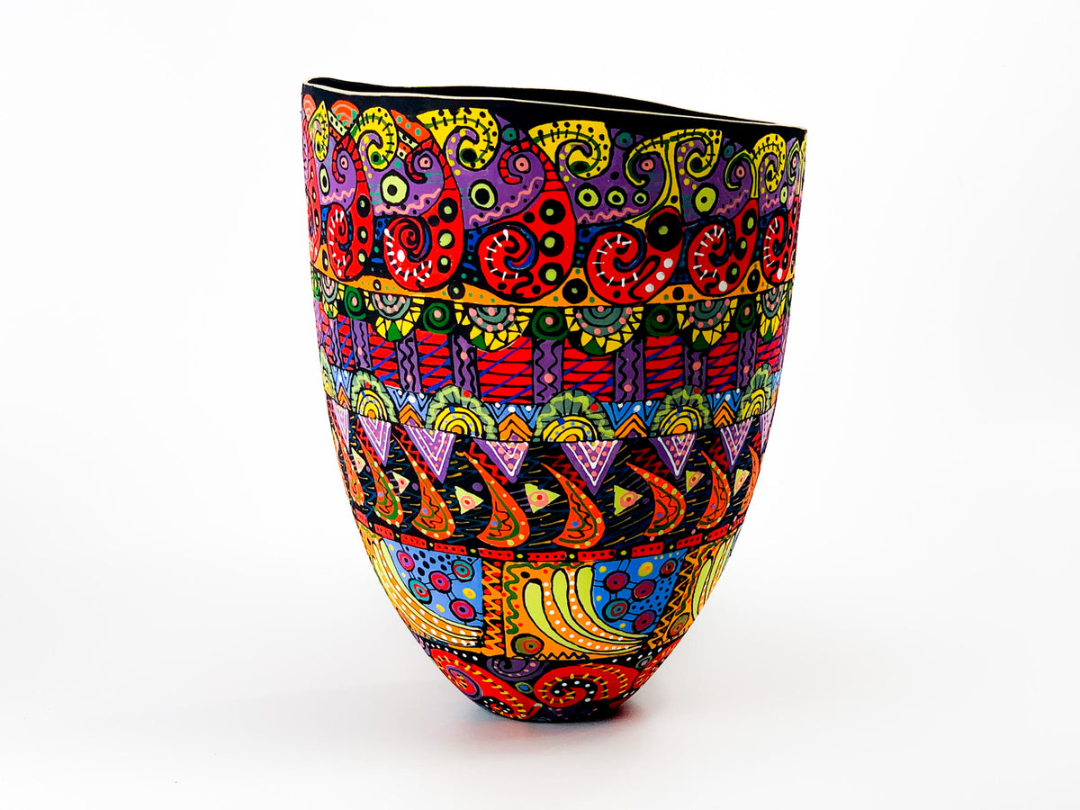 Paisley Carousel — JeanElton TallVase in Multi-Color/Black, front view