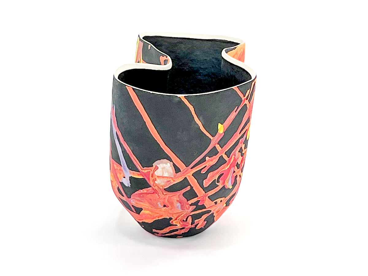 Threads of Fire — JeanElton TallVase in Multi-Color/Black, side view