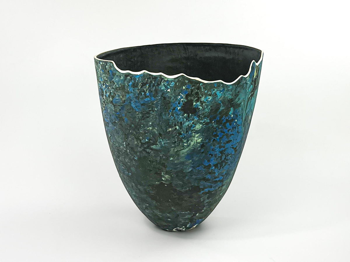Giverny — JeanElton TallVase in Green & Blue, front view