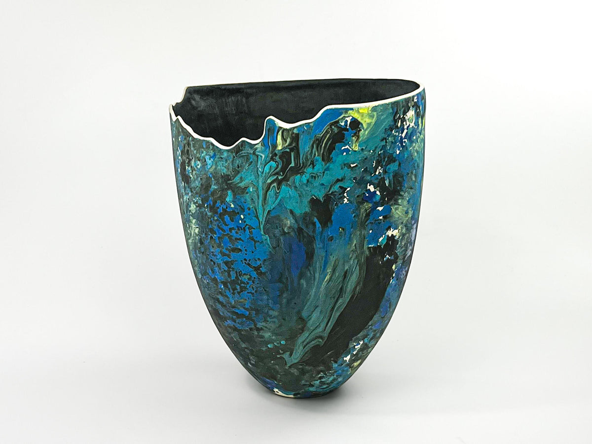 Giverny — JeanElton TallVase in Green & Blue, side view